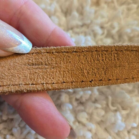 Vintage Leather Skinny Belt Big Rivets Brown Large - Picture 4 of 7